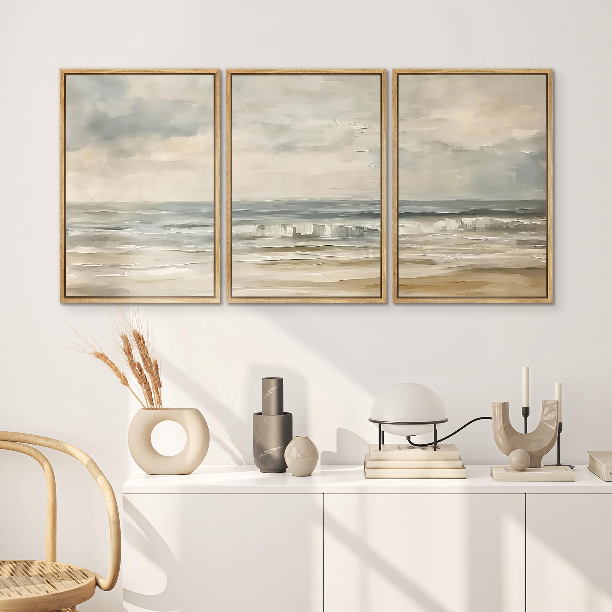 SIGNWIN Framed Canvas Print Wall Art Set Coastal Serenity Abstract Seaside Illustrations Modern Art Decorative Rustic Calm/Zen for Living Room, Bedroom, Office - 24"x36"x3 Natural — view 3