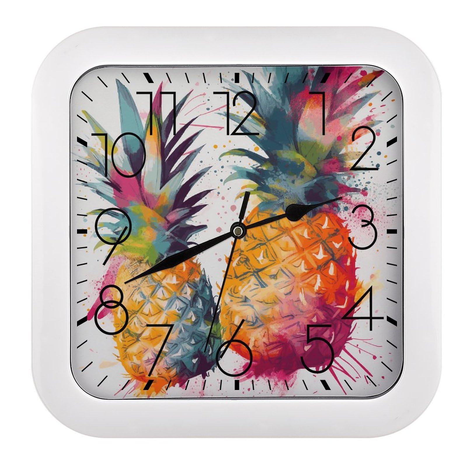 Horloge murale vintage ananas montre carrée silencieuse rétro de cuisine