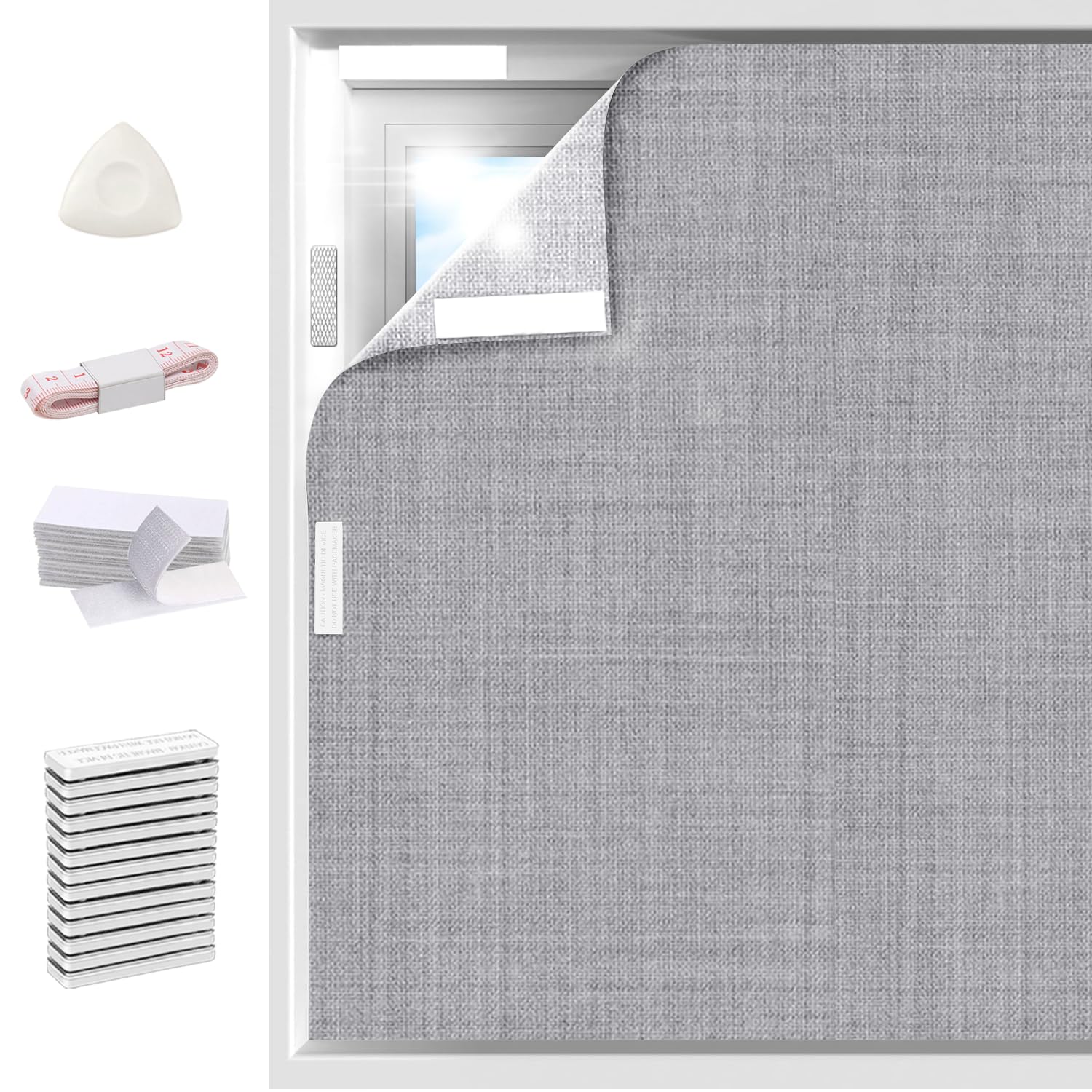 Photo 1 of 100% Blackout Linen Curtains for Bedroom 59x118Inch, Temporary No Drill Cuttable Magnetic Black Out Window Cover, Removable Wrinkles Window Shades and Blackout Blinds for Bedroom, Nursery, RV