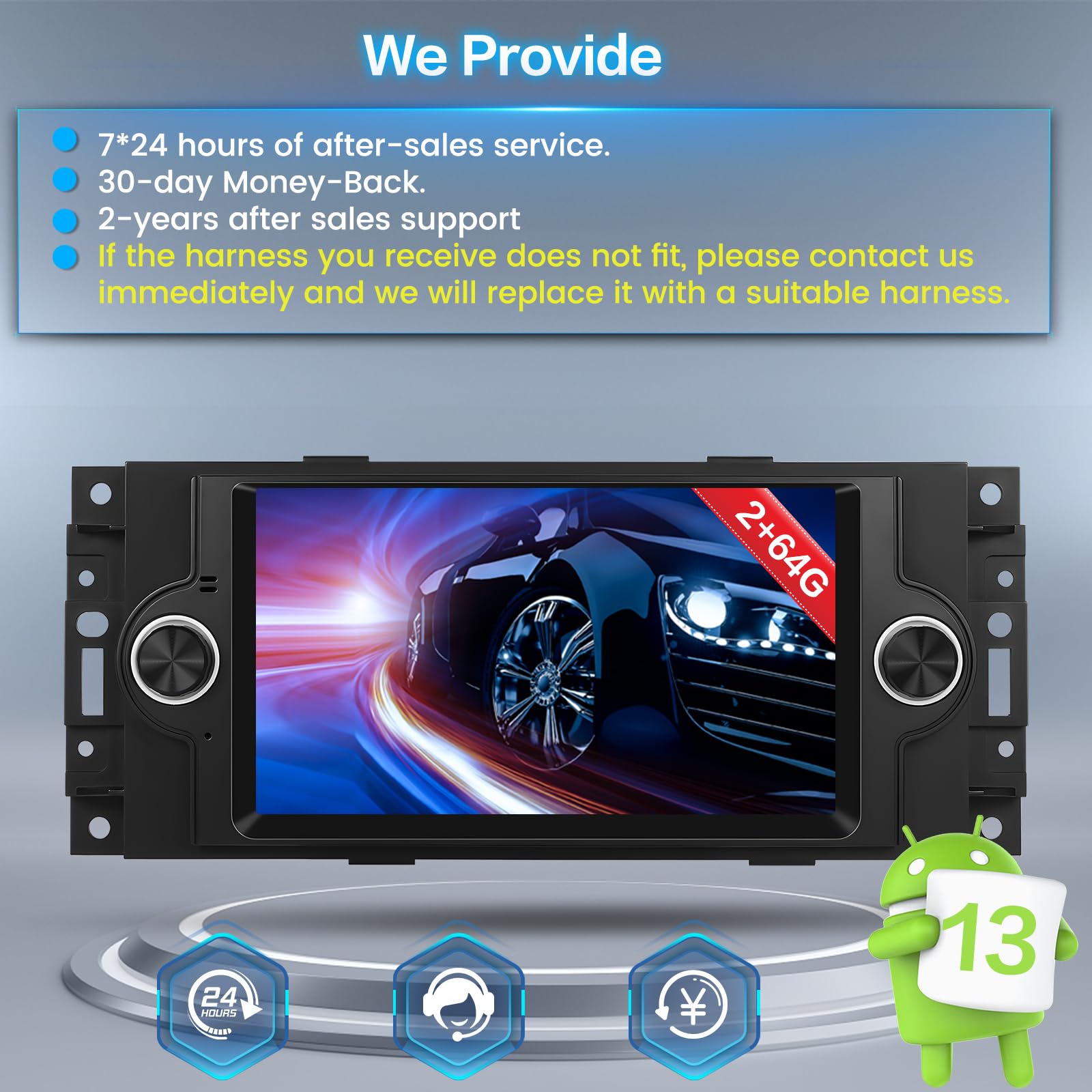 2+64G Inefala para Jeep Grand Cherokee/Compass/ChrysIer 300c 2005-2007 Android 13 Radio de Coche, 6.2 Pulgadas Pantalla táctil inalámbrica CarPlay Android Auto GPS WiFi BT WiFi FM/RDS Cámara Trasera