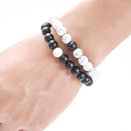 Miniatura 6 de FORUBUS 2 pulseras elásticas con cuentas de roca de lava, pulsera de cuentas de piedra natural turquesa de ojo de tigre, utilizada como difusor de