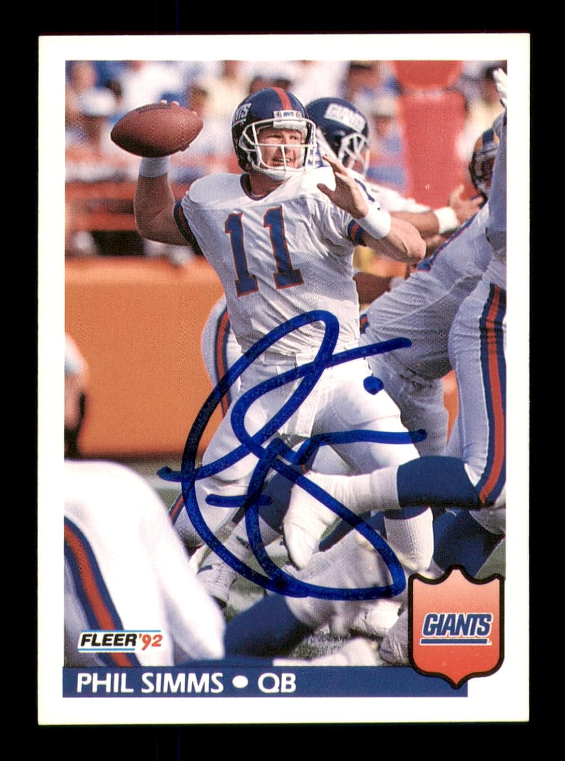 Phil Simms Autographed 1992 Fleer Football Card #300 SKU #242206