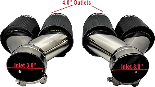 Miniatura 4 de NETAMI Punta de escape doble de 2.5 a 3.5 pulgadas, fibra de carbono, acero inoxidable, negro (NT-2559-1) Flush 1-pece
