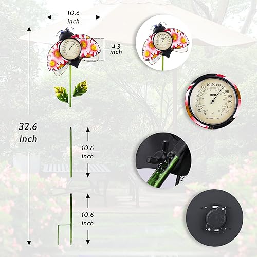 Miniatura 2 de WONDER GARDEN Termómetros al aire libre para patio, termómetro de mariquita al aire libre, decorativo, impermeable, estaca de jardín para jardín y