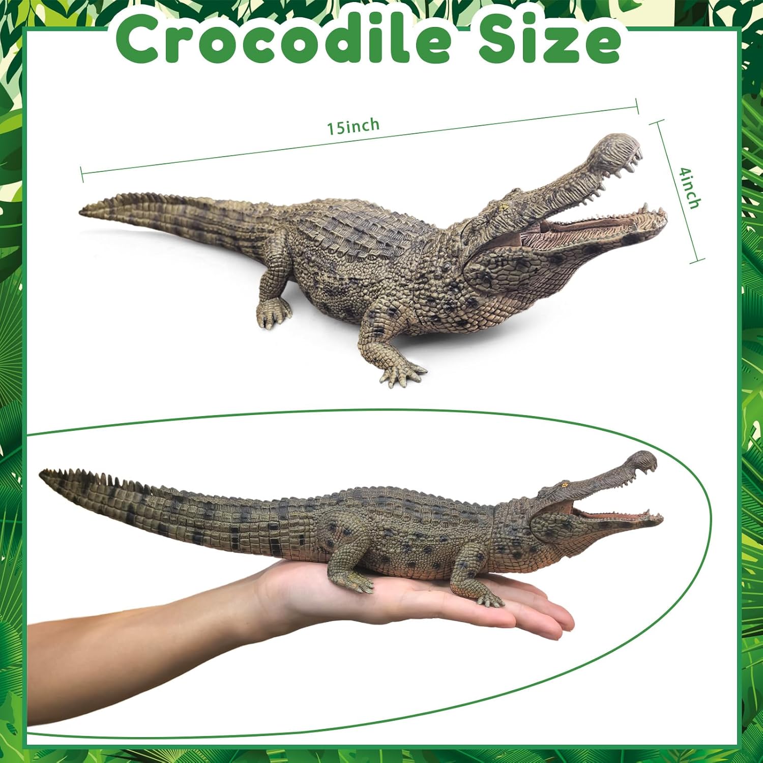 EOIVSH Large Alligator Toy, 15" Realistic Crocodile Action Figure with Moveable Jaw, Wild Life Animal Figurine for Boys and Girls, Great for Cake Topper & Decortion, Gift for Kids