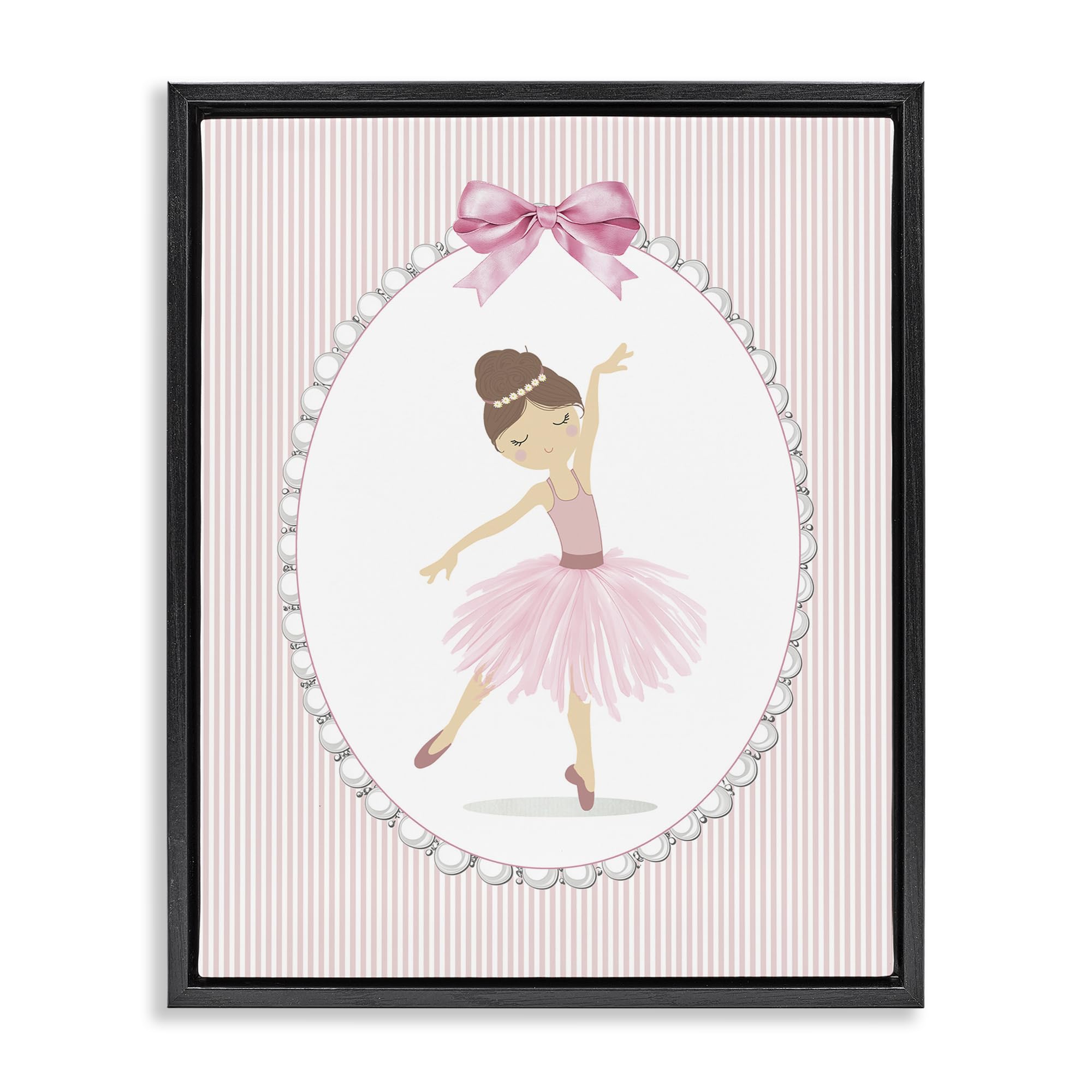 Stupell Industries Jet Black (Matte) 'Delicate Dance On Stripes'| Floating Frame Canvas Art