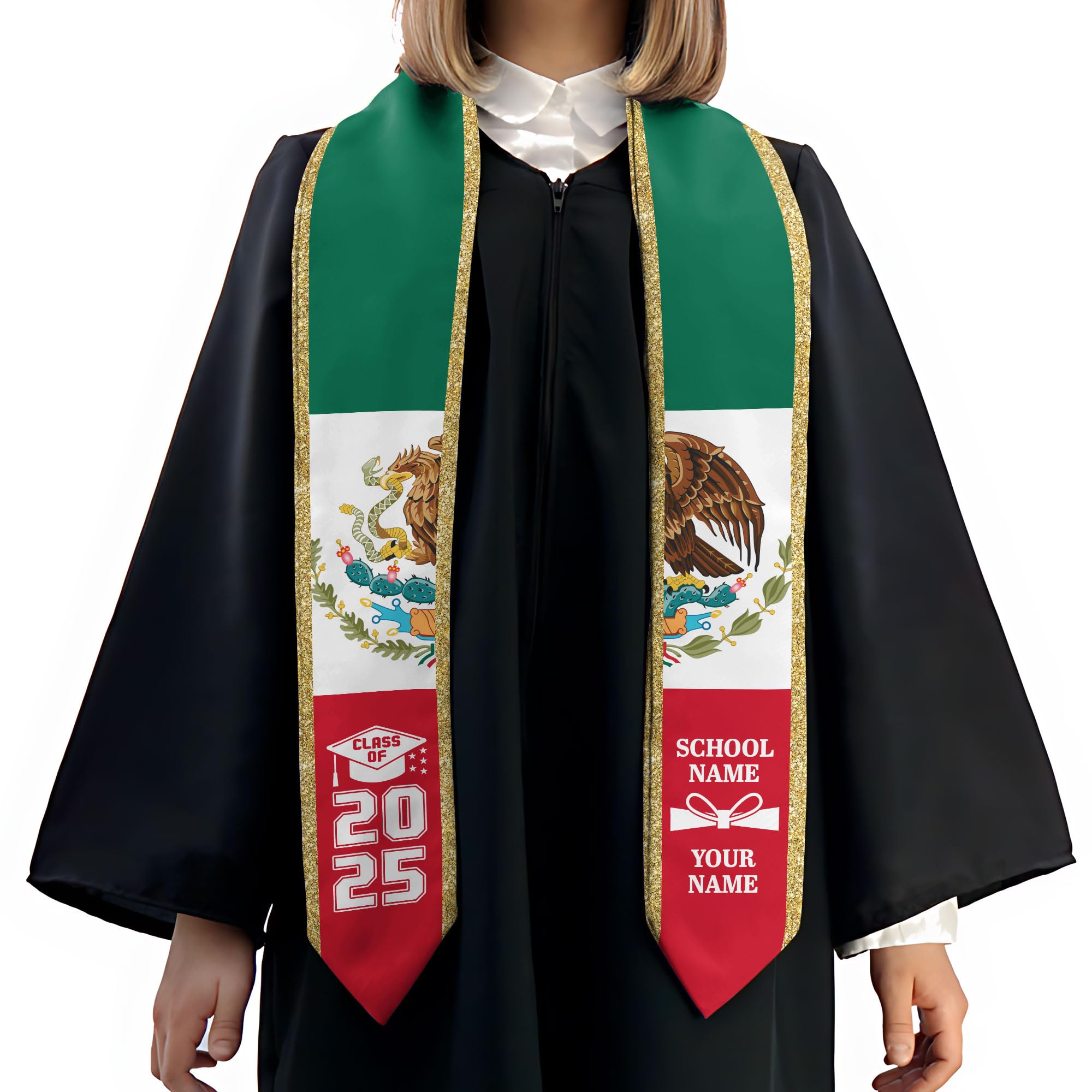 MonkeyVan Custom Mexican Graduation Sash Mexico Graduation Stole 2025 Mexican American Flag Graduation Sash Mexican Graduation M41