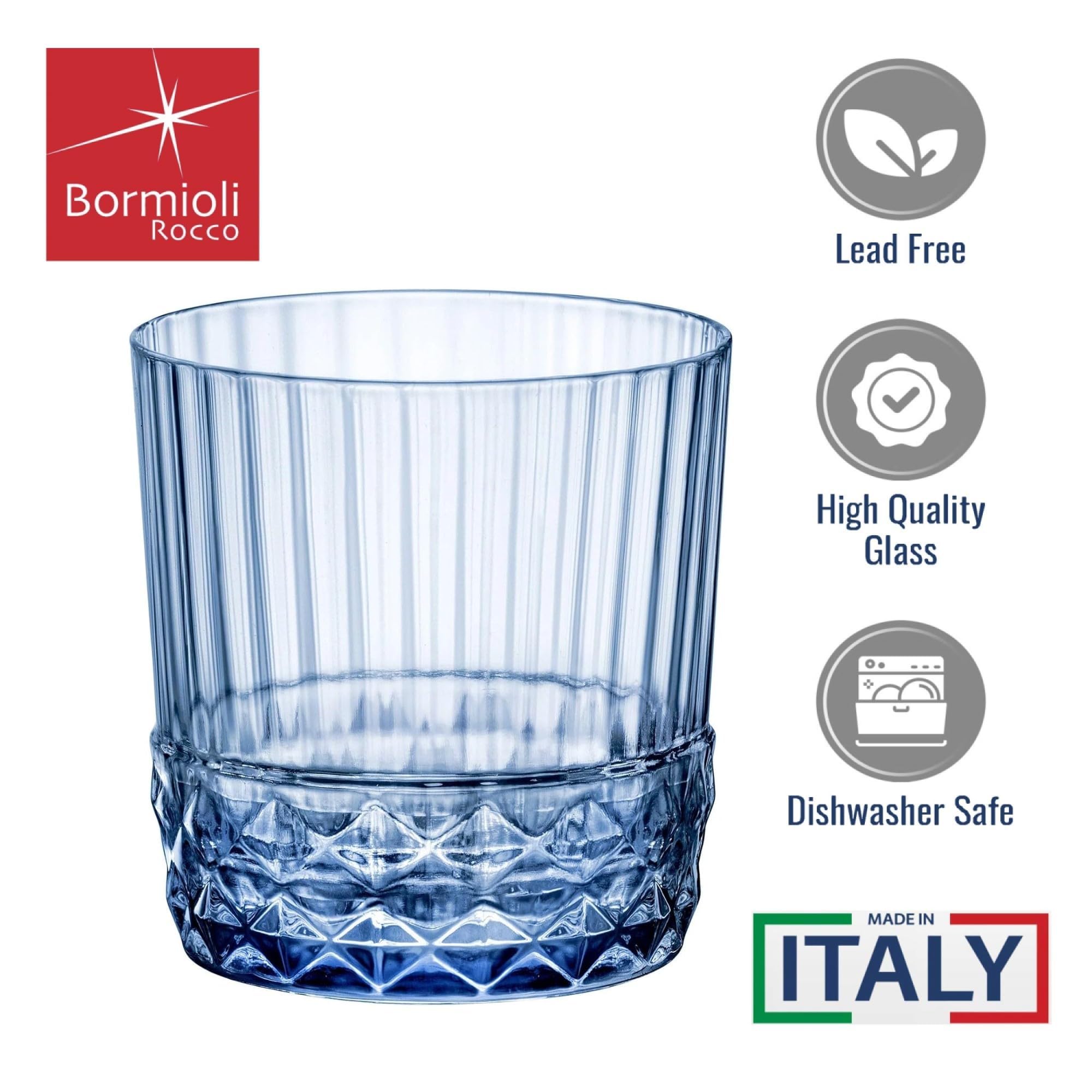 Bormioli Rocco America Set 6 Bicchieri Blu Dof, Vetro, 38cl