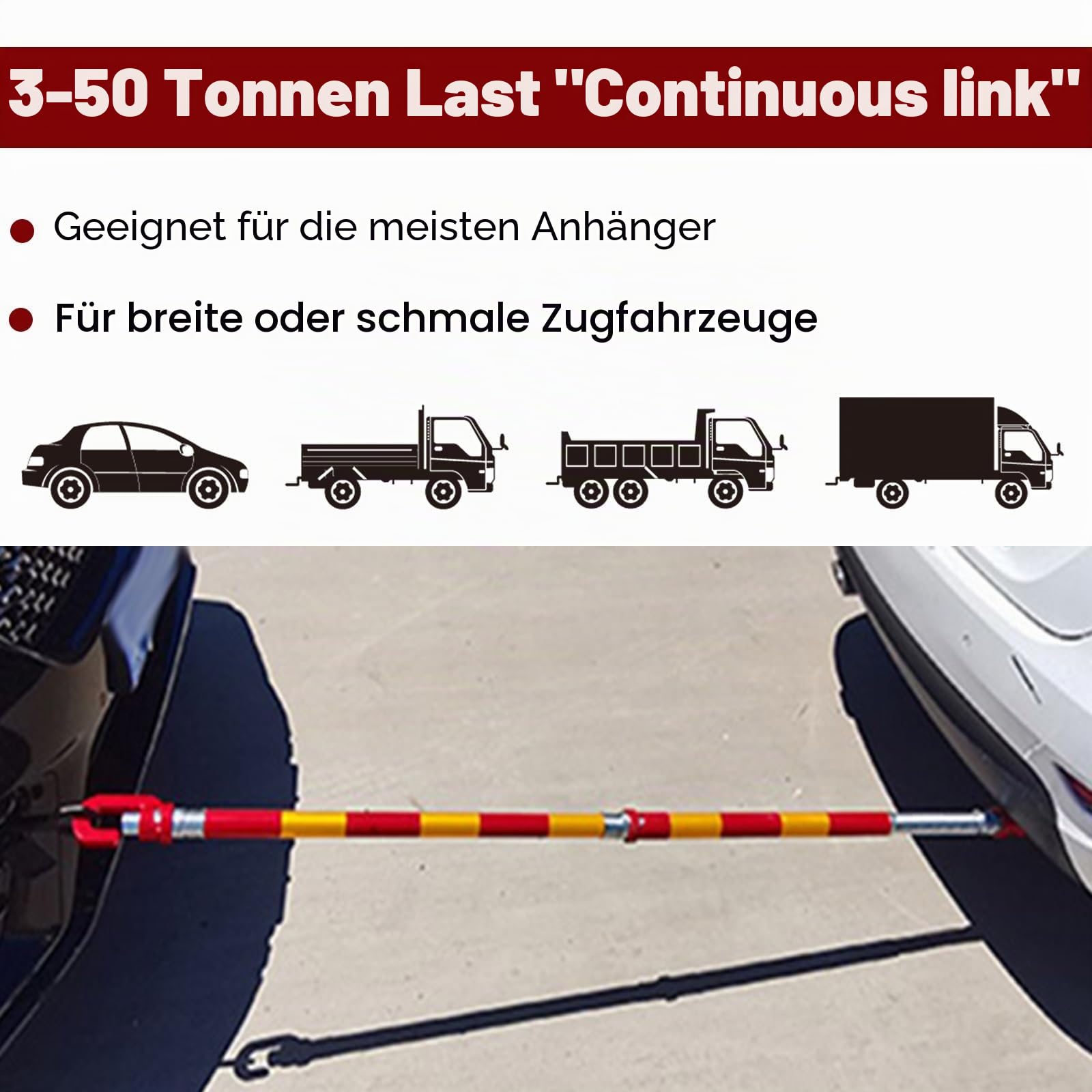 AMUFJJ abschleppstange Abschleppstange Für Pkw Kugelkopf, 3 T/ 5 T/ 6 T/ 8 T/ 20 T/ 30 T/ 50 T Abschleppstange Mit Zugkupplung Für Pkw Mit Anhängerkupplung, Mit Zwei-Wege-Dämpfung(3 ton)