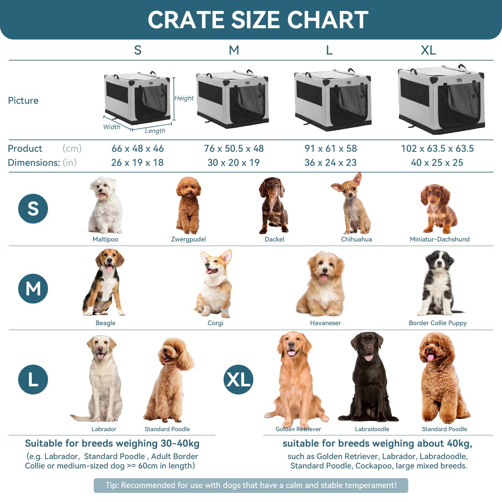 Petsfit Hundebox faltbar, Hundebox für zuhause Verstellbarer Stoffbezug mit Spiraleisenrohr, Hundetransportbox Auto Stoff für große mittlere kleine Hunde,Leicht zu Verstauen