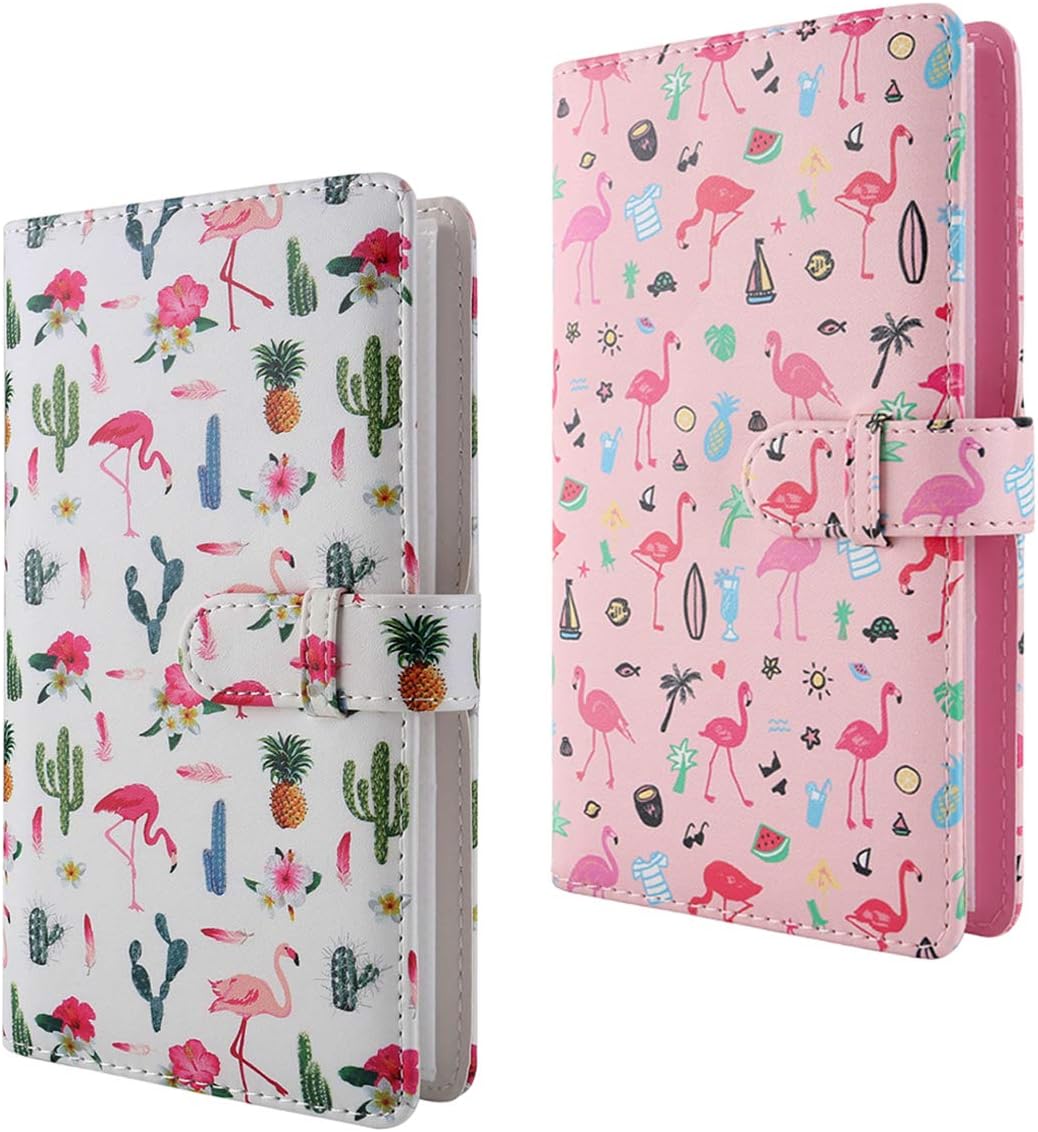 Flamingo Instax Album Set, 2 PCS 96 Pockets Wallet PU Leather Photo Albums for Fujifilm Instax Mini 7S 8 8+ 9 25 26 90 Instant Camera Film, Polaroid Camera 3-inch Film (White & Pink)