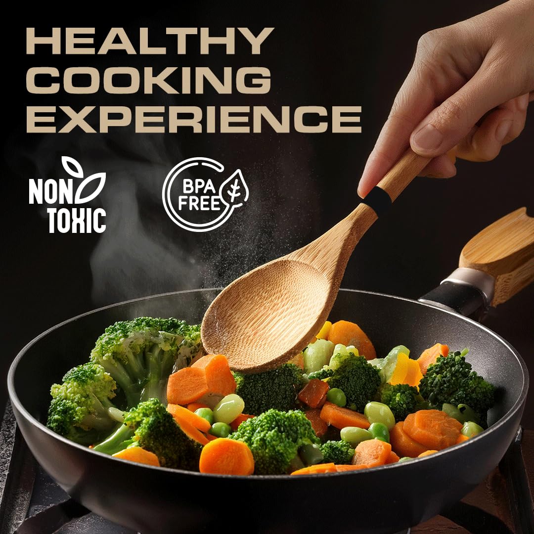 Armandine Teak Wooden Spoons for Cooking 11-Piece - Non-Stick & Non-Scratch Wooden Cooking Utensils Set - Heat Resistant Kitchen Utensils Set - Image 4