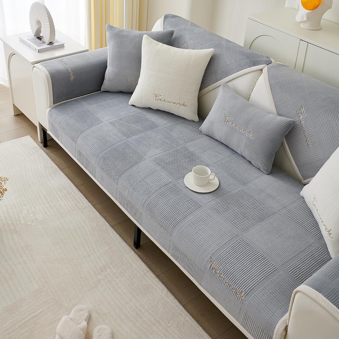 vctops Soft Velvet Sofa Cover Embroidered Sectional Couch Covers Non Slip Sofa Slipcover Furniture Protector for Kids Dogs Pet, 1 Piece/Not All Set (Grey,43"x63")