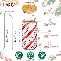 Vista 6 de Nosiny 12 vasos de Navidad con tapas y pajitas de bambú, vasos de Navidad de 16 onzas, vasos de regalo, tarros Mason para tazas de café helado