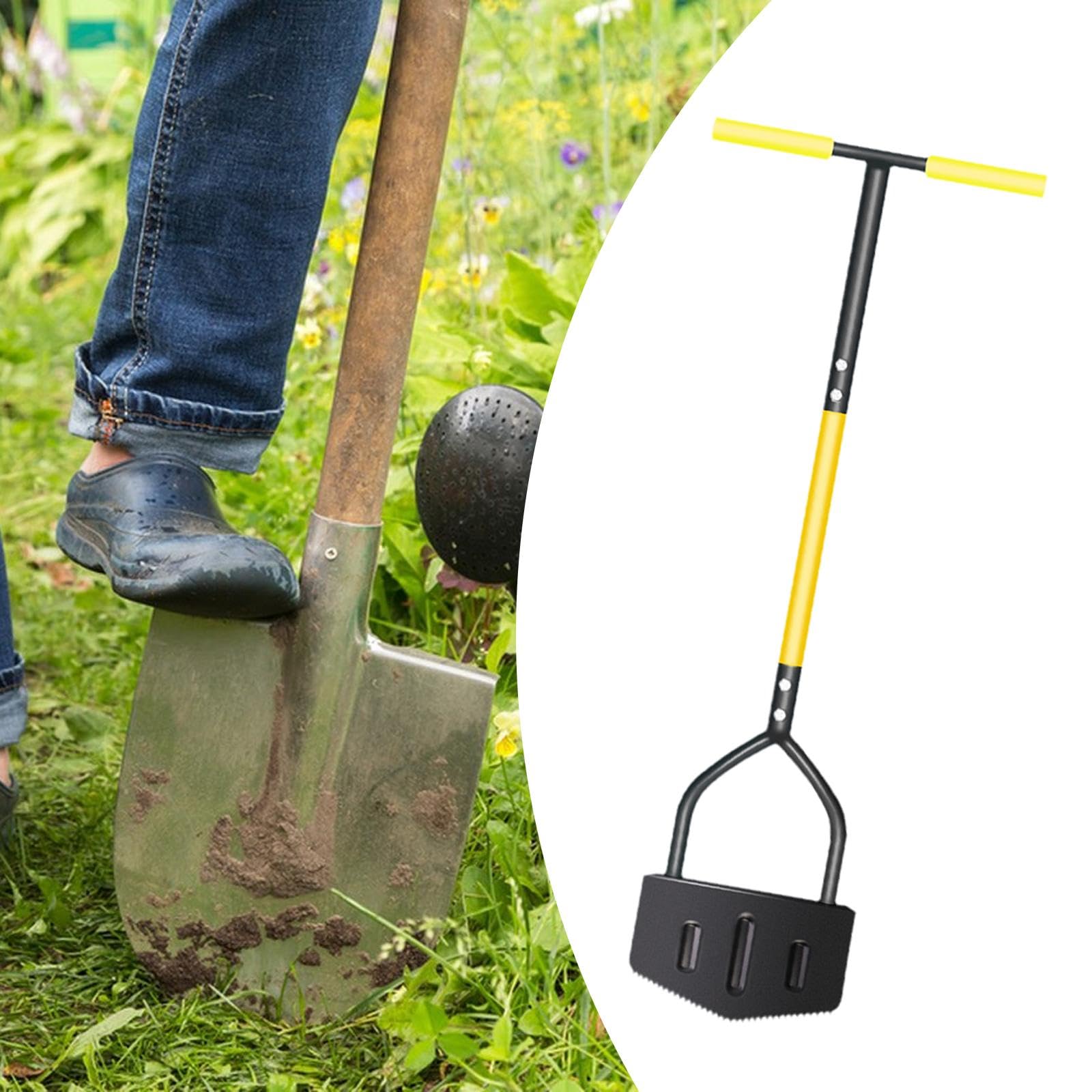 Coupe-Bordures pour Pelouse, Outil de Jardinage, Large Plateforme, Multifonctionnel pour Parterres de Fleurs, Poignée en T Rembourrée, Dents Acérées,