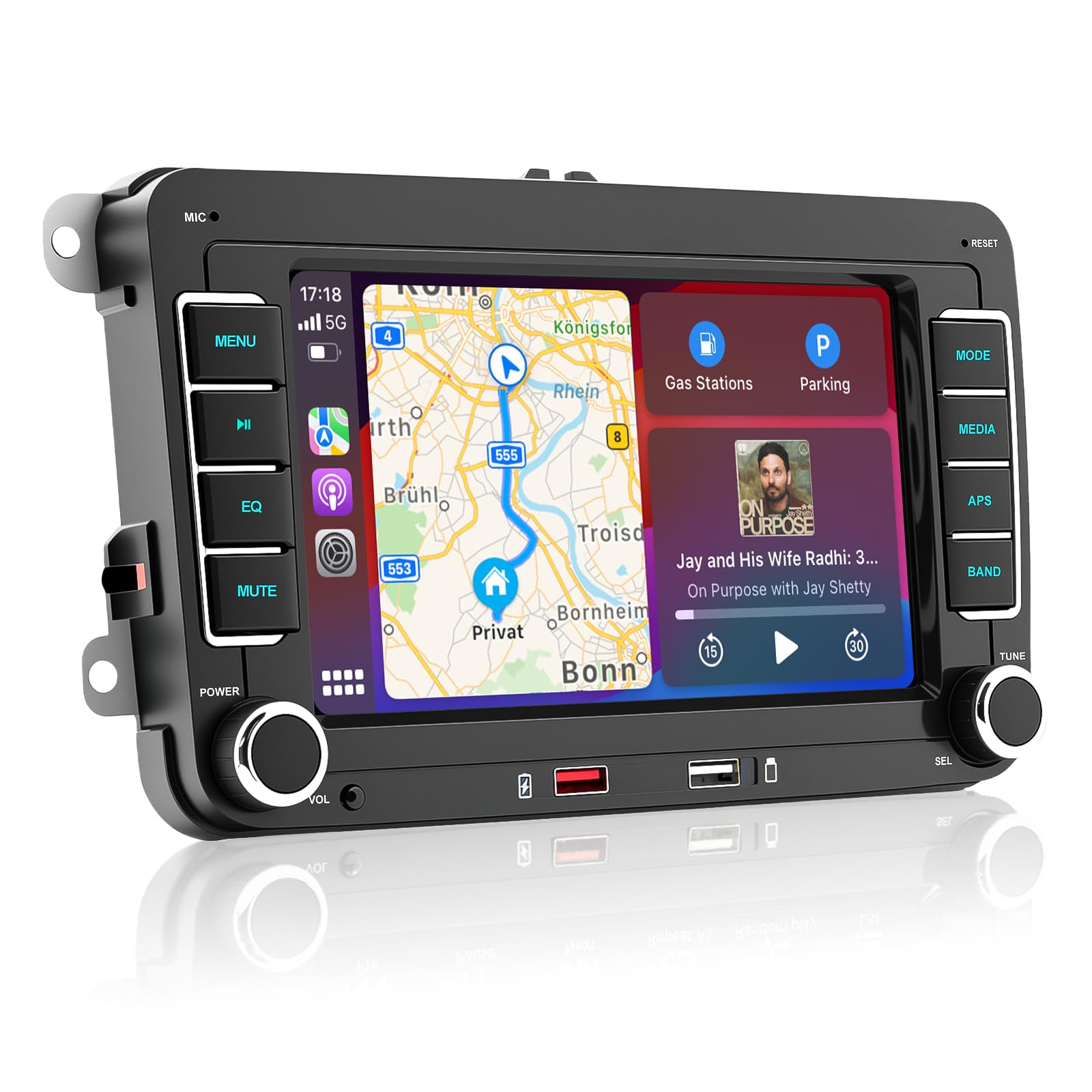 Autoradio pour VW Golf Passat Polo Caddy Tiguan Touran Seat, Radio Voiture 7" Écran Tactile HD avec CarPlay et Android Auto sans Fil, Bluetooth, Mirror Link, FM/AM RDS, Canbus, SWC