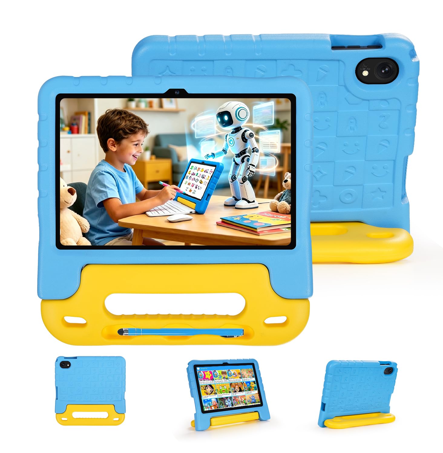 SUMTAB Tablet Bambini 10 Pollici, Android 15 Tablet Educativo con Processore Octa-Core per Gaming, 30GB RAM 128GB ROM Espandibile TF 2TB, 5G e WiFi 6, Penna Stilo Inclusa e Custodia Antiurto Blu