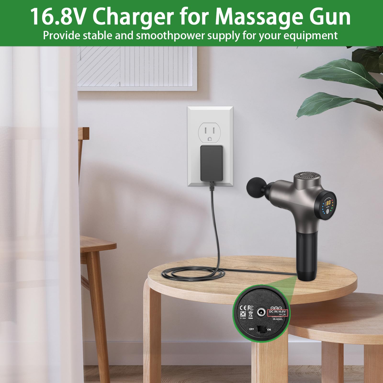 Caricatore per pistola da massaggio 16,8 V 2 A compatibile Slinger Bag Hunter Douglas PowerView Shades batteria ricaricabile agli ioni di litio