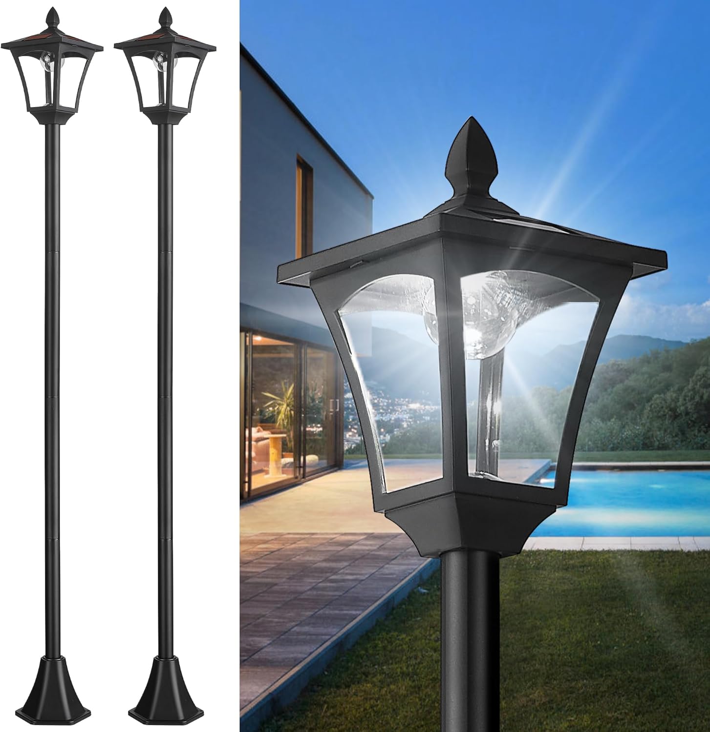 Seovix 70" Outdoor Solar Post Light, LED Solar Lamp Post Outdoor Waterproof IP65, Solar Pole Light for Garden, Lawn, Pathway, Driveway, White Light Small-1 Pack