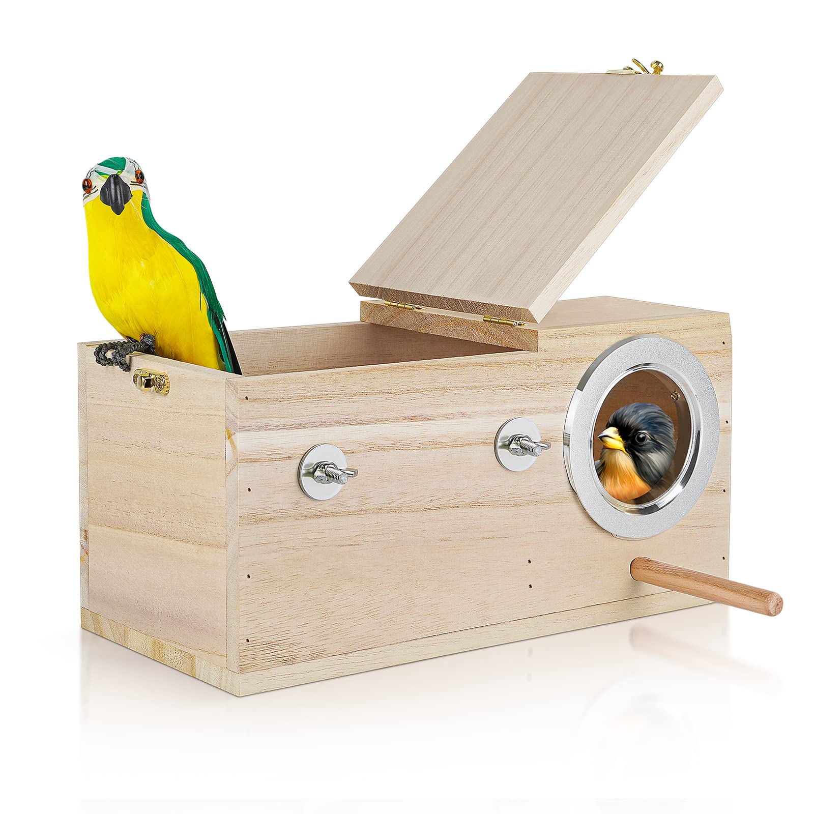 Holz Sittich Wellensittich Nistkasten Vogelhaus Sitzstange Vögel Zucht Langlebig Voliere Käfig, M
