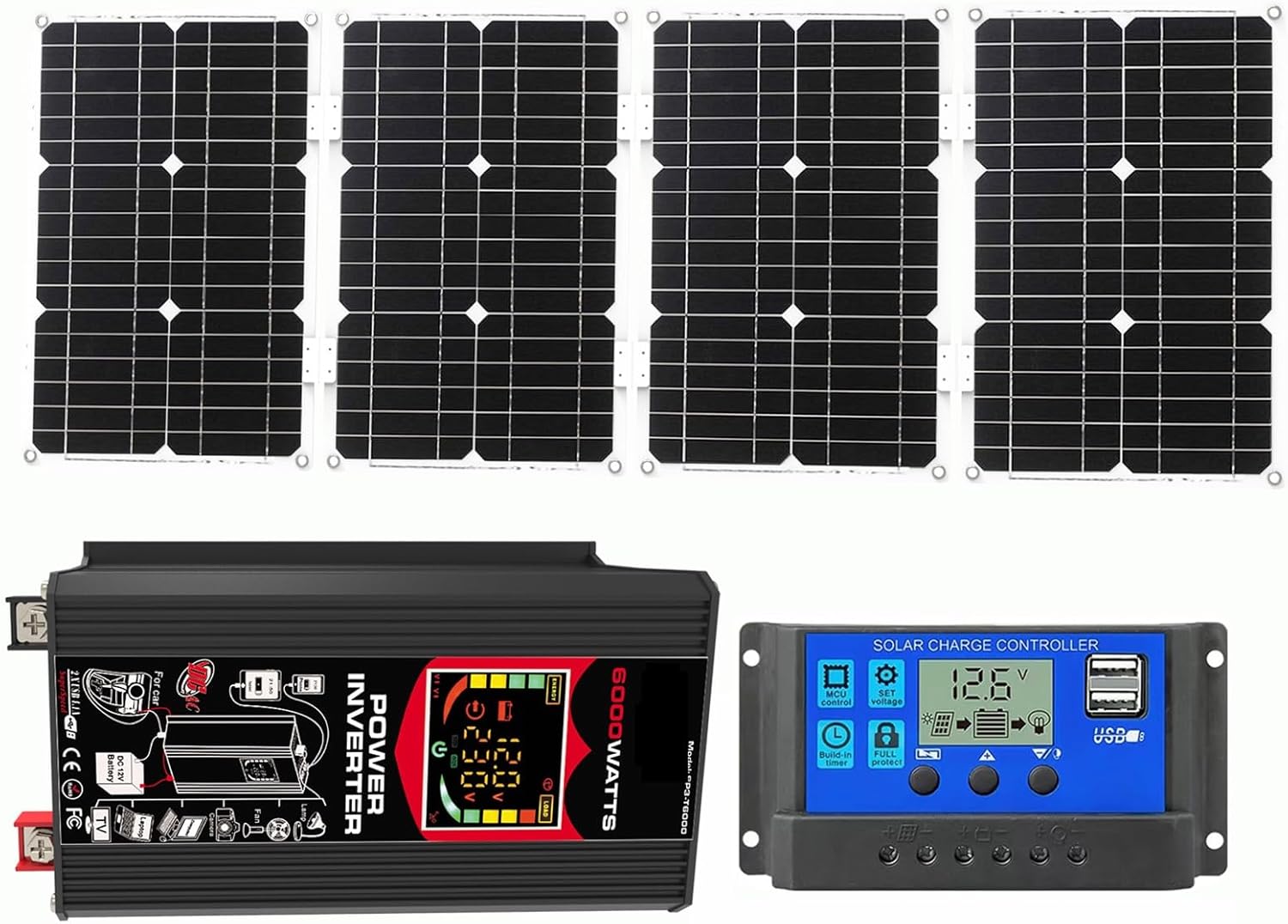 6000W Solar Power Kit – 12V to 220V Inverter, 100W Foldable Solar Panel & 30A Controller – Complete Solar System for Home, Camping, RV, Off-Grid Power Solutions