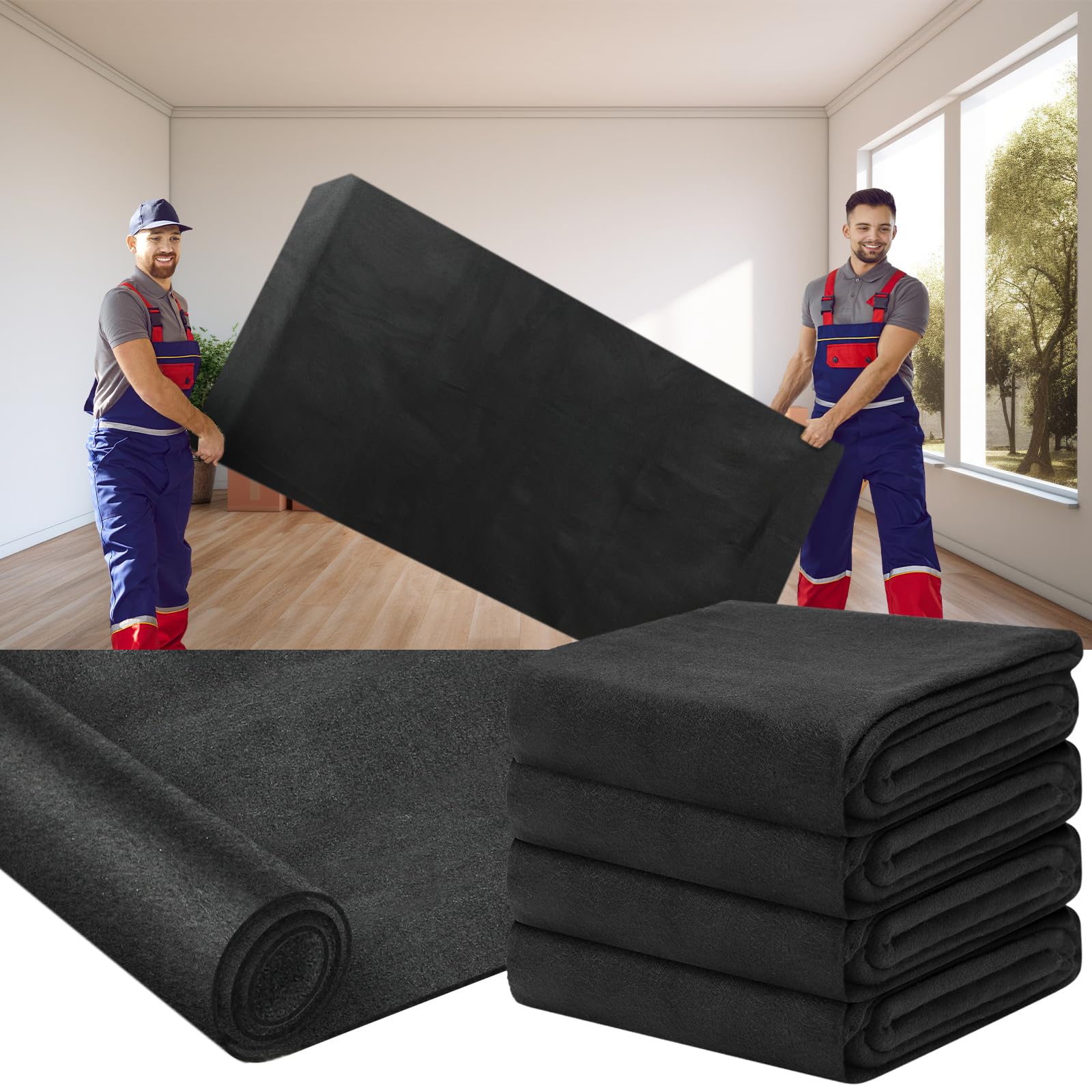 Fanfanwin 4 Stück 203,2 x 182,9 cm extra große Umzugsdecken, robuste Verpackungsdecken, Textilversand, Möbeldecken, Umzugsmöbel-Pads zum Schutz von Umzugsverpackungsbedarf, Schwarz