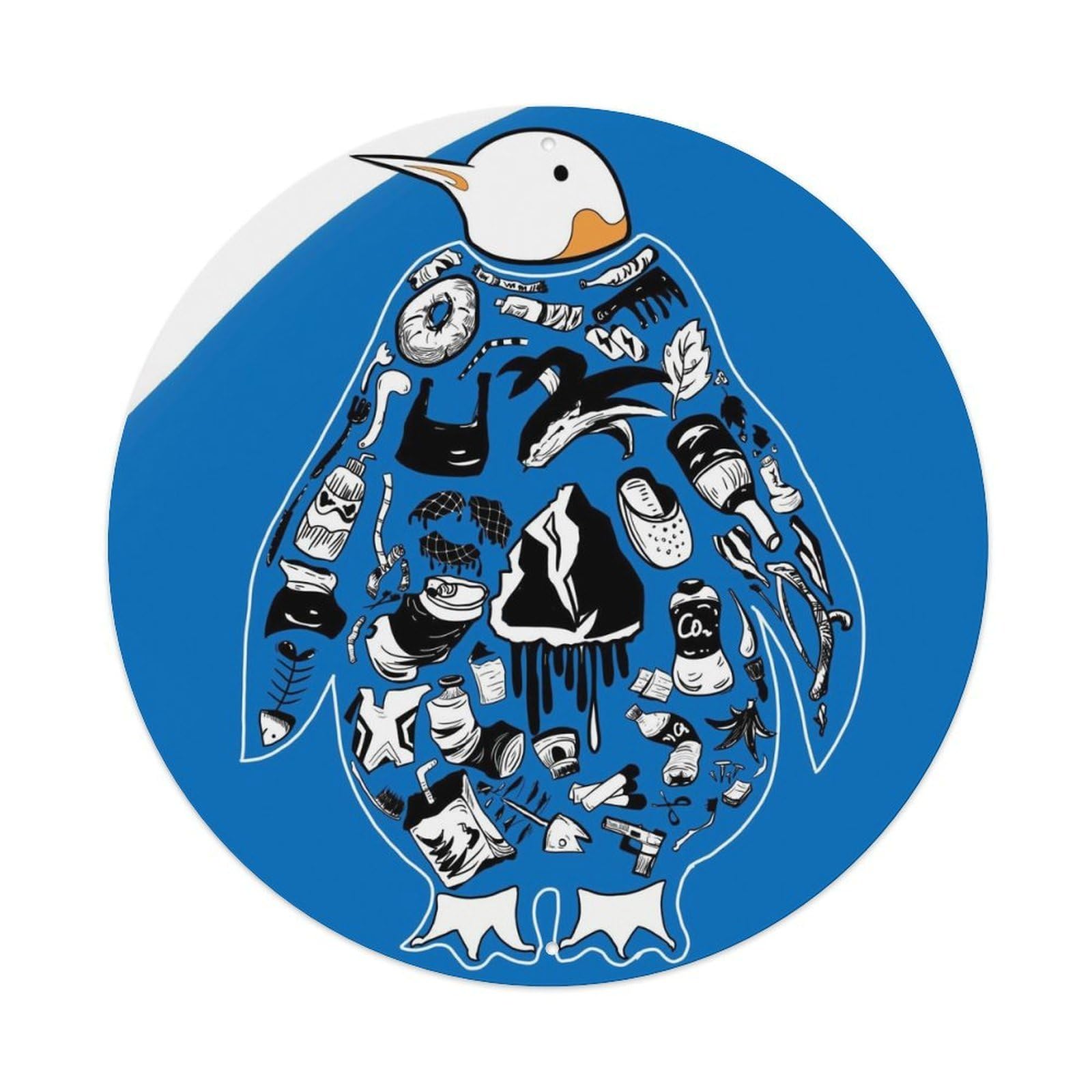 Penguin Creative Animal Protect Marine Ecological Environment Vintage Metal Tin Sign Plaque Wall Decor for Cafe, Club, Garden Round Metal Poster 8x8Inch