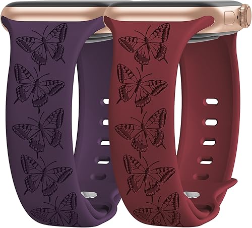 Paquete de 2 bonitas correas grabadas compatibles con Apple Watch de 1.496 in 1.575 in 1.614 in 1.732 in 1.772 in 1.654 in 1.929 in, correa de
