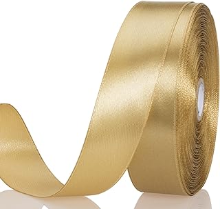 1 Inch Champaign Gold Solid Satin Ribbon, 50 Yards Craft...