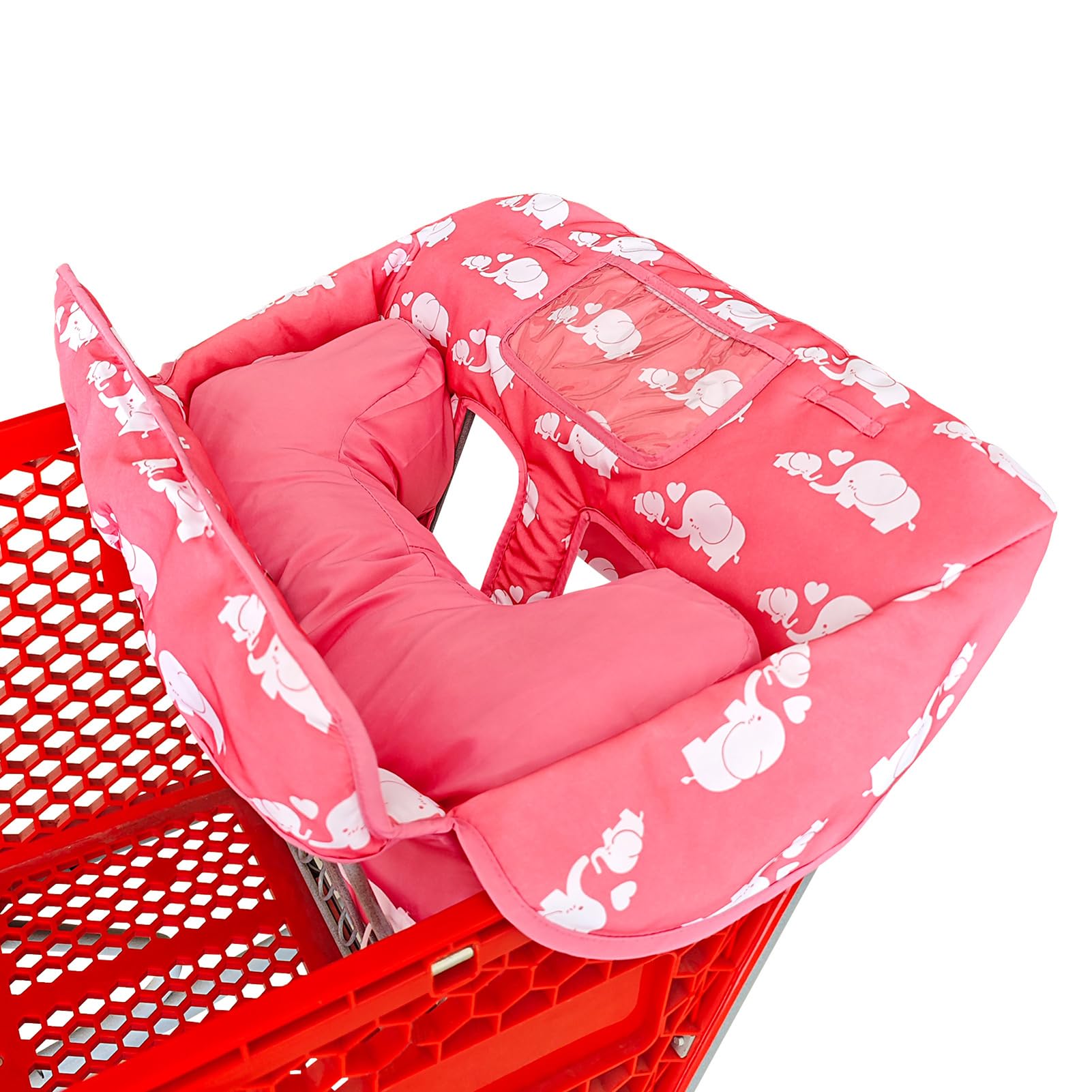 Cojín Suave 2 en 1 para Carrito de la Compra y Trona, Acolchado, Plegable, portátil, con Bolsa de Transporte Gratuita, Color Rosa