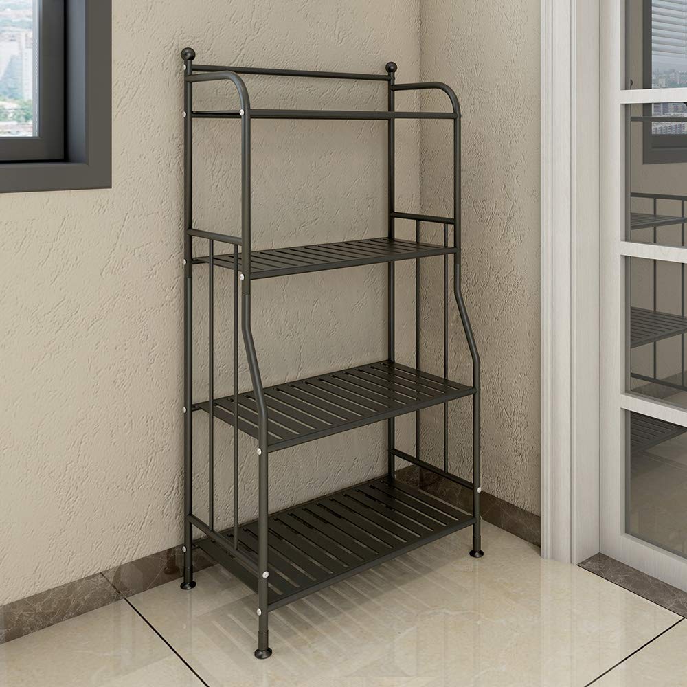 GHQME 4 Tier Metal Standing Shelf Space Saver, Storage Tower Rack for Kitchen Bathroom, Storage Shelving Unit Organizer, Outdoor Flower Stand (Black, 4-Tier)