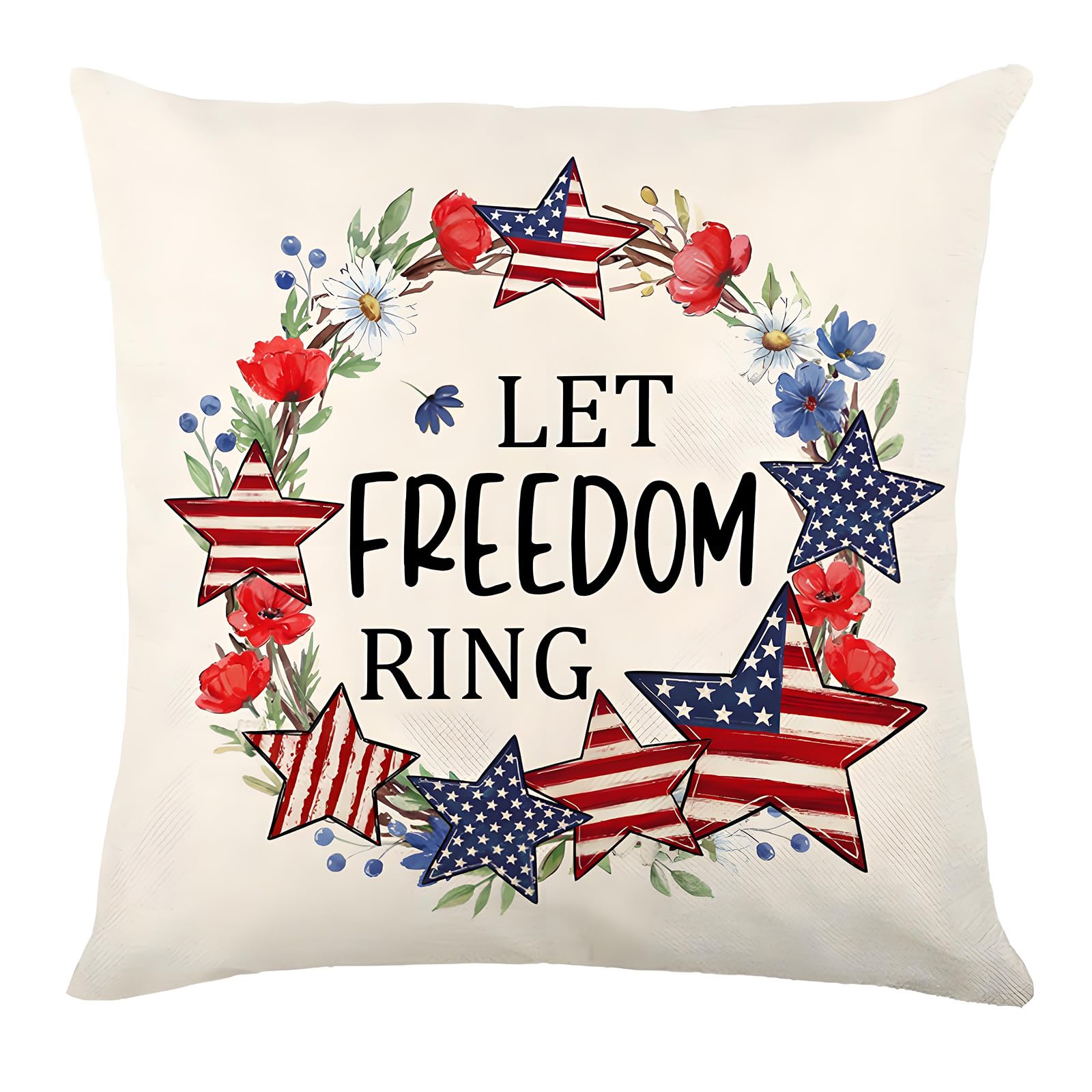 Piceioep 45cm Patriotic US Flag Wreath Pillow Case 4th of July Star Stripes Cushion Cover for Independence Memorial Day Decors America Holiday Pillow Case