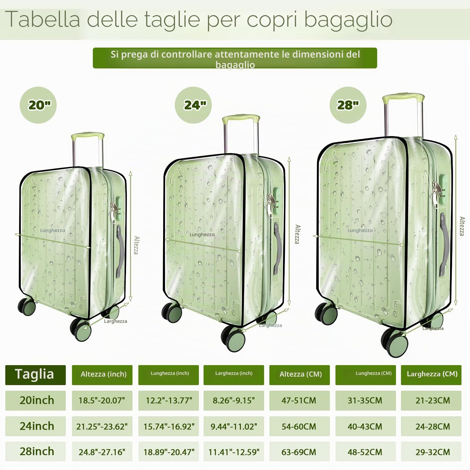 Custodia per valigia 3 Pezzi Copri Valigia Copertura per Bagagli in PVC Trasparente, Riutilizzabile, Impermeabile e Antipolvere, Antigraffio, unisex per Viaggi(20 +24 +28 pollici)