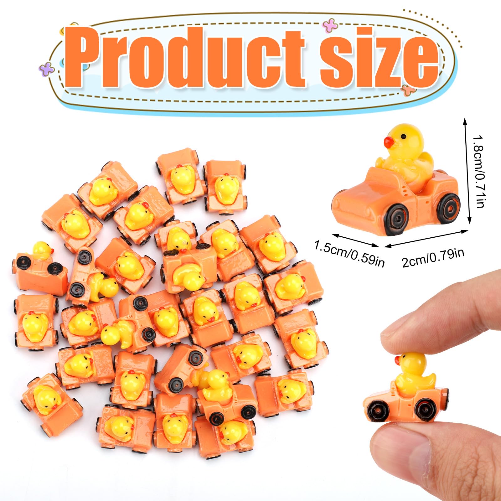 30pcs Miniature Duck Figures, Resin Mini Duck Cute Tiny Ducks in a Car Miniature Garden Decorations Mini Car Ducks for Home Office Decor Festive Gift (Orange)