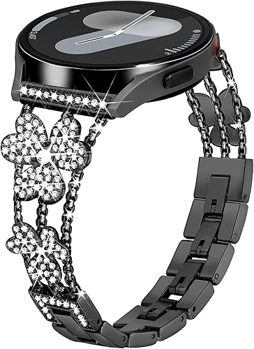 Compatible con Samsung Galaxy Watch 4 de 0.787 in de 1.575 pulgadas, 1.732 pulgadas, correa de trébol de diamantes brillantes para mujer, bonita y