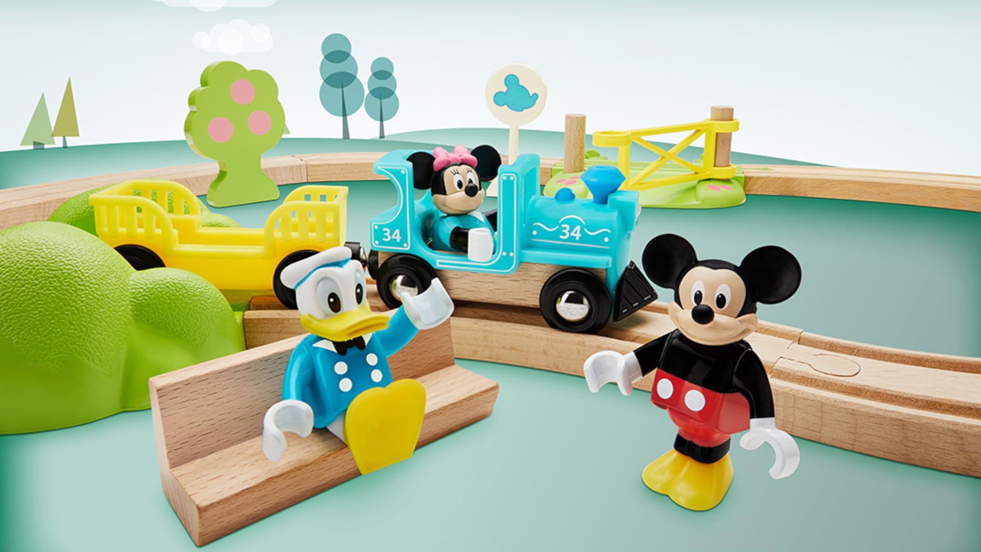 BRIO World 32277 Micky Maus Eisenbahn-Set - Ergänzung Holzeisenbahn - Empfohlen ab 3 Jahren