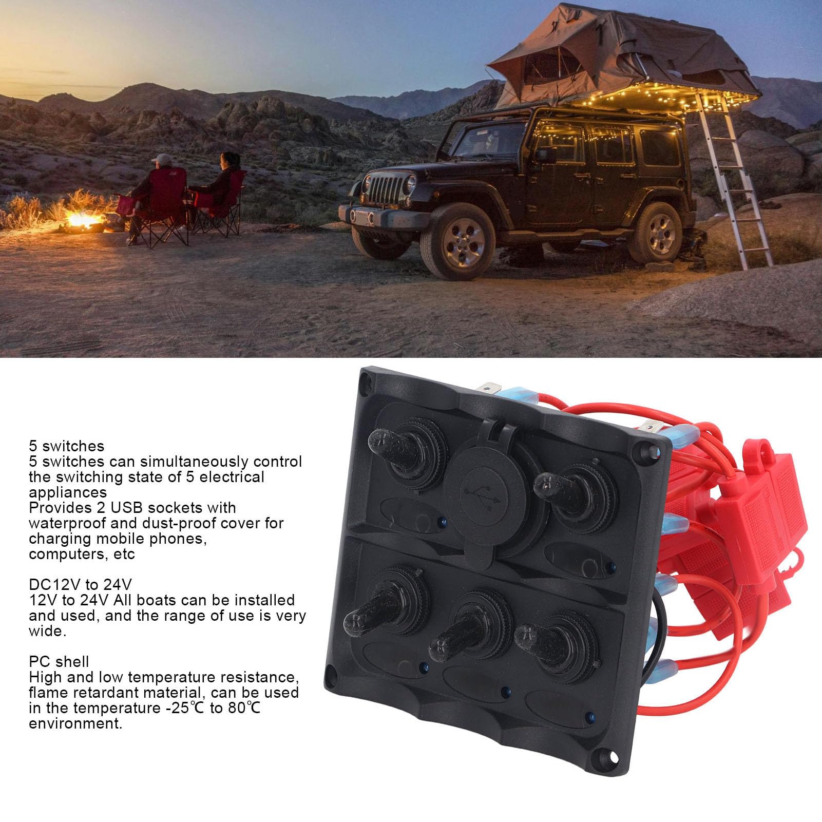 Fdit Pannello di Interruttore a Bilanciere Boat Pannello Marino 5 Gang Impermeabile per Barche Speedboats DC12V a 24V