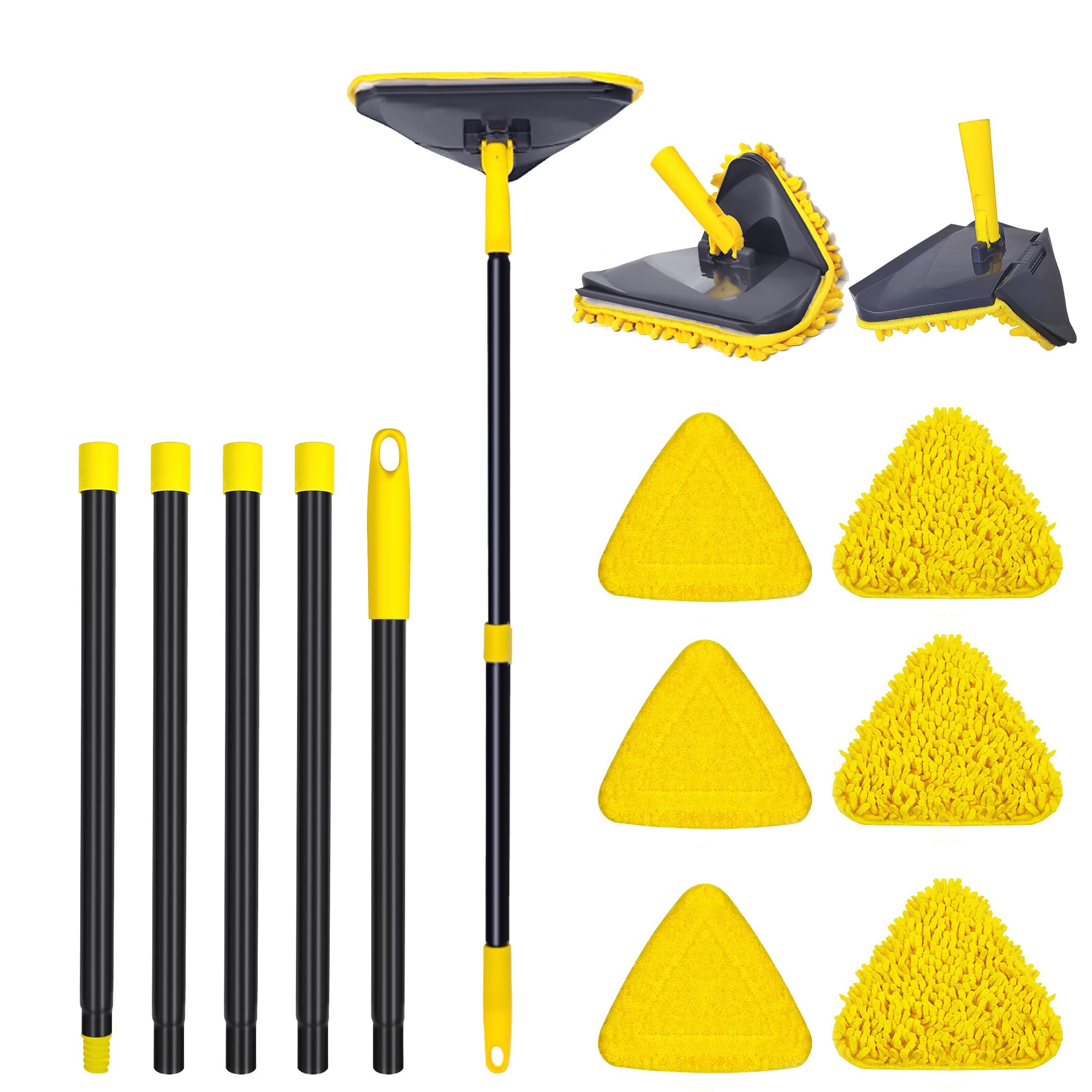 Photo 1 of Newly Upgraded Wall Mop with 82 Inches Long Handle, 180° Folding Wall Cleaner Triangle Mop with Squeegee, 3-in-1 Ceiling Cleaning Tool with 6 Replacement Pads for Wall, Baseboards, Ceiling, Floor