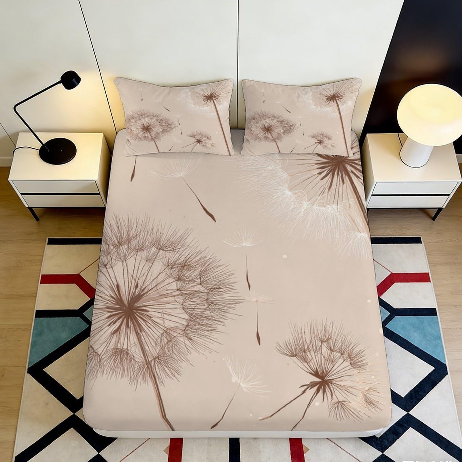 Pnayamiorkfel Style-10 3D Printed Dandelion Dream Fitted Sheet Microfiber Soft Beige Floral Mattress Cover Bedroom Decor 90X200x25cm