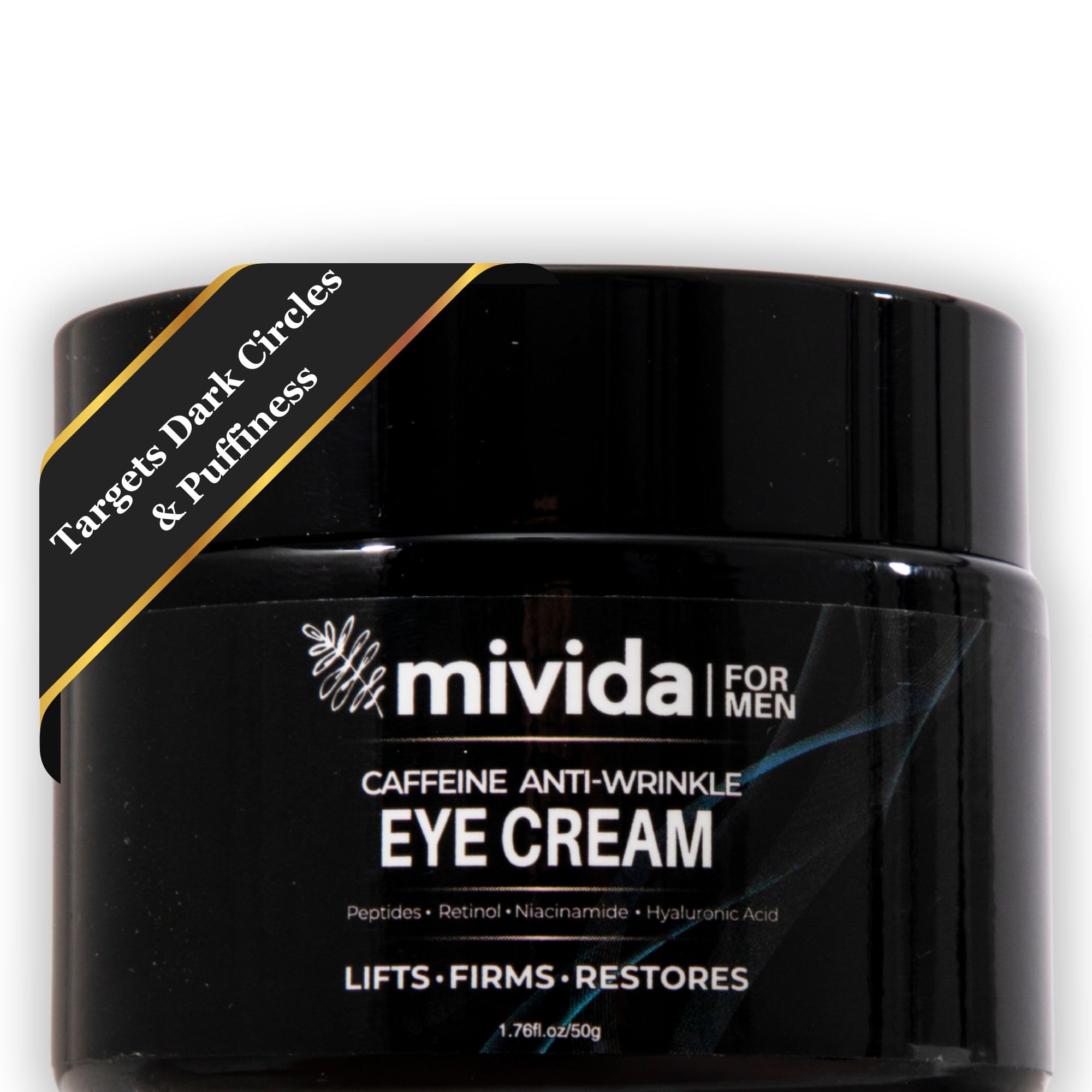 mivida Men's Under Eye Cream For Puffiness | Caffeine | Peptides | Retinol | Niacinamide | Hyaluronic Acid | 1.7 fl oz