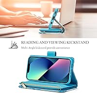 Vista 2 de UEEBAI Funda para iPhone 13 de 6.1 pulgadas, Cartera de piel sintética retro a prueba de golpes con función de soporte de ranuras para tarjetas, Azul