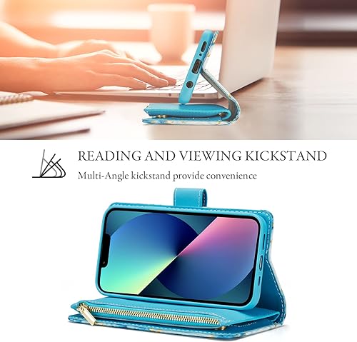 Miniatura 2 de UEEBAI Funda para iPhone 13 de 6.1 pulgadas, Cartera de piel sintética retro a prueba de golpes con función de soporte de ranuras para tarjetas,