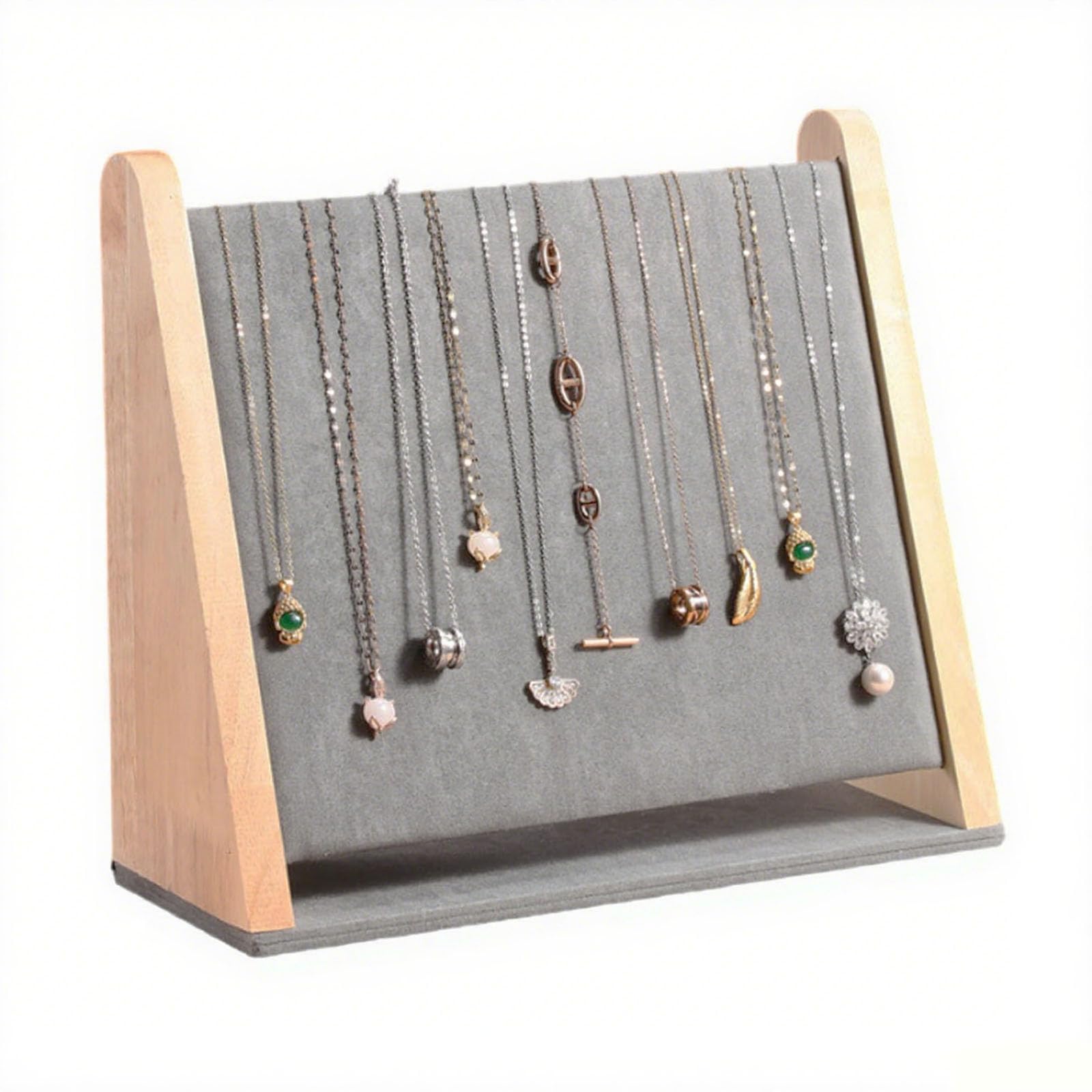 Présentoir à colliers en flanelle de bois gris TANG SONG pour l'organisation de la maison
