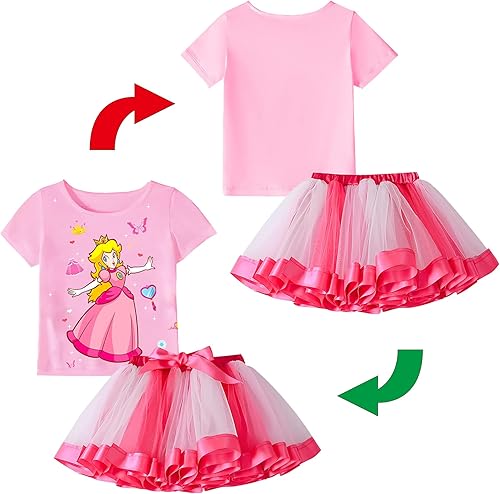 Miniatura 2 de YODISON Princess Peach Costume Set for Girls, Super Bros Dress Outfit Cosplay Halloween Party