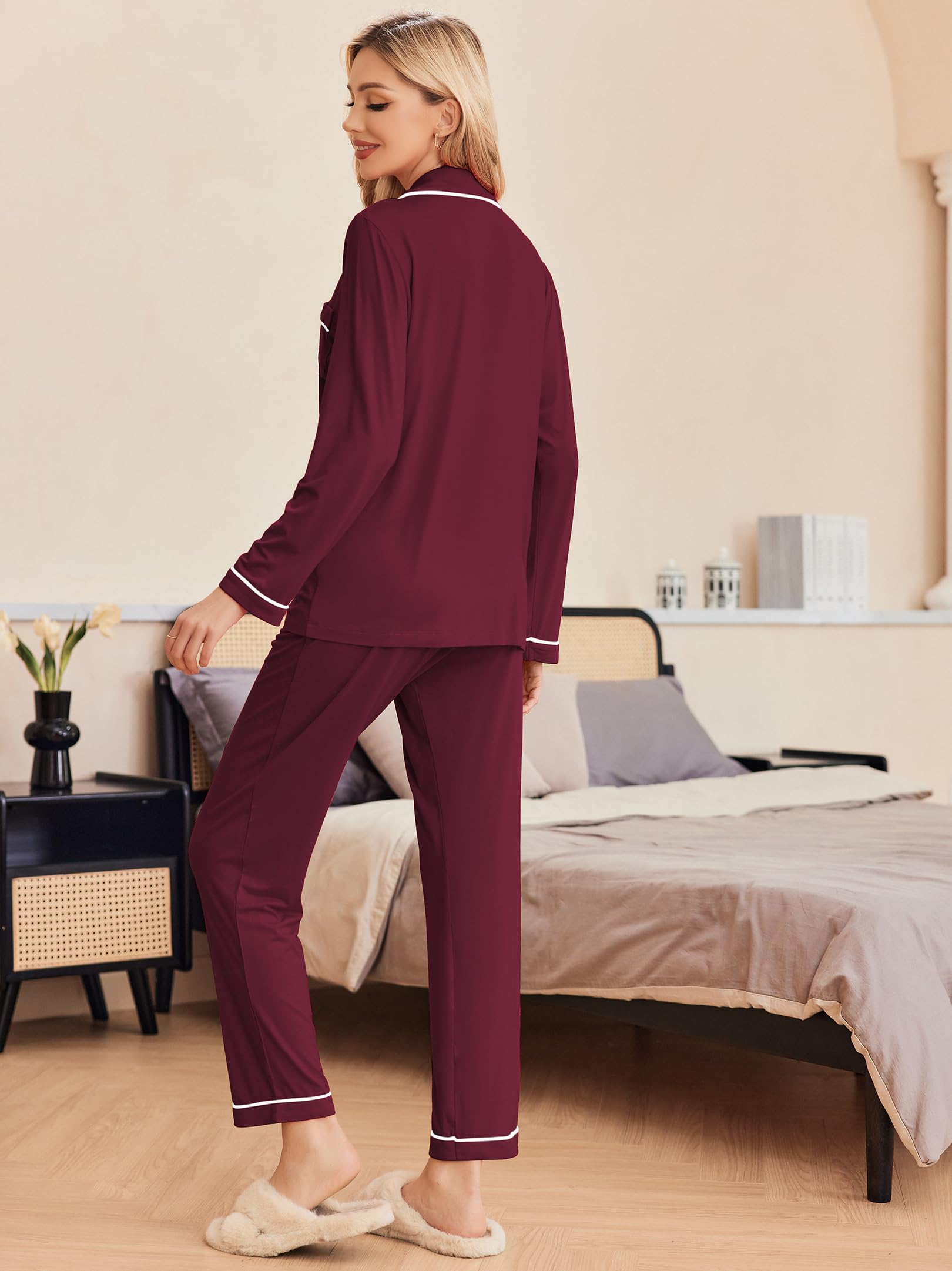 Ekouaer Pigiama Donna Maniche Lunghe Set Pigiama a Due Pezzi con Bottoni Abbigliamento da Notte Morbido Sleepwear Top e Pantaloni Pigiama XS-XXL