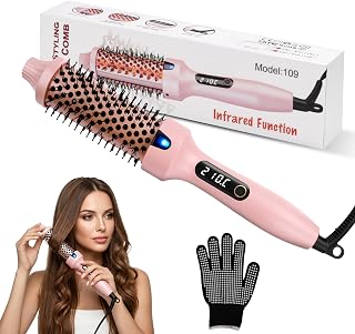 Heating Brush, 38mm Thermal Brush with 3 Functions - Smoothing, Soft Curls, Volume, Heated Styling Brush, 6 Temperature Settings, Thermal Brush Ionic Anti-Frizz, Pink