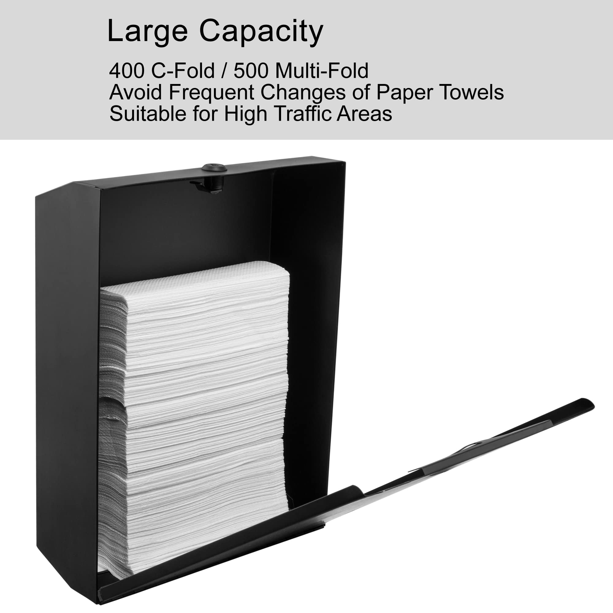 Dispensador de toallas de papel, acero inoxidable comercial, triple pliegue/plegable en C, soporte para toallas de papel, llave de montaje en pared (negro)
