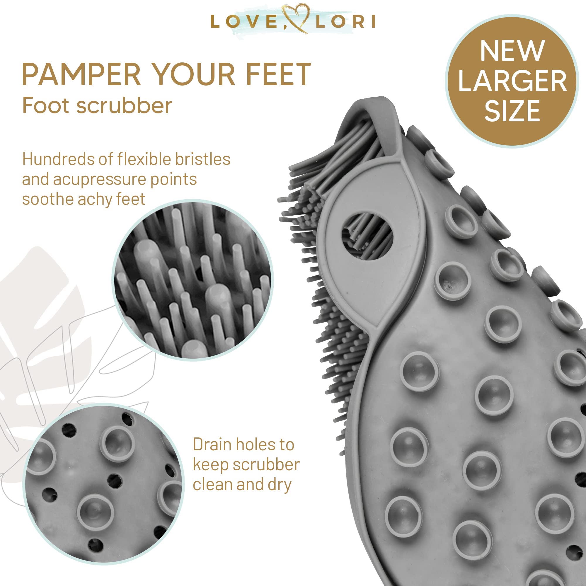 Foot Massager Mat - Shower Foot Scrubber Pad - Bath Foot Brush - Improve Foot Circulation & Soothes Tired Feet - XL Larger Size (Grey)