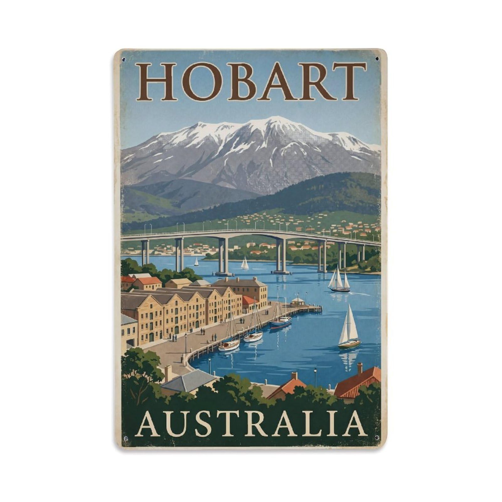 Australia Hobart Retro Travel Metal Tin Sign Plaque Wall Decor for Cafe, Club Bar, Office, Garden Metal Poster 8x12Inch