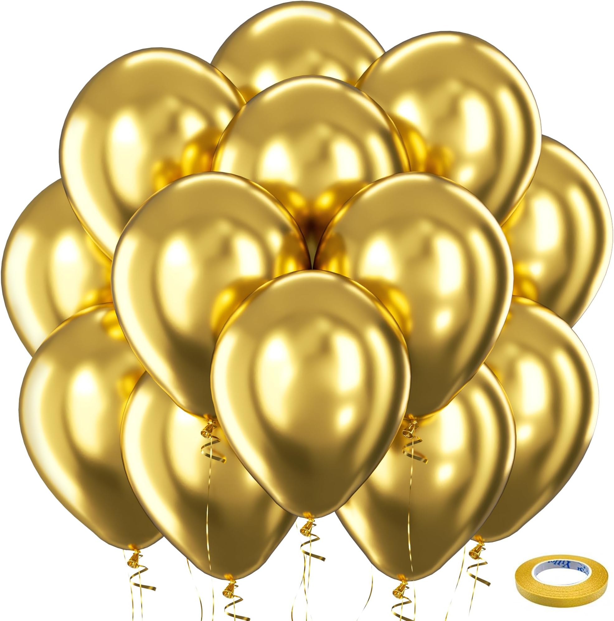 Bezente Gold Metallic Chrome Latex Balloons, 100 Pack 12 inch Gold Round Helium Balloons for Wedding Anniversary Graduation Golden Birthday Engagement Bachelorette Party Decorations 2026